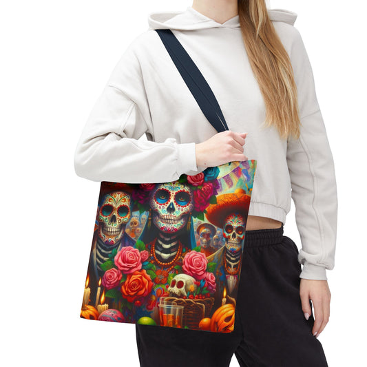 Colorful Dia de Los Muertos Tote Bag - Floral Skull Design for Celebrations