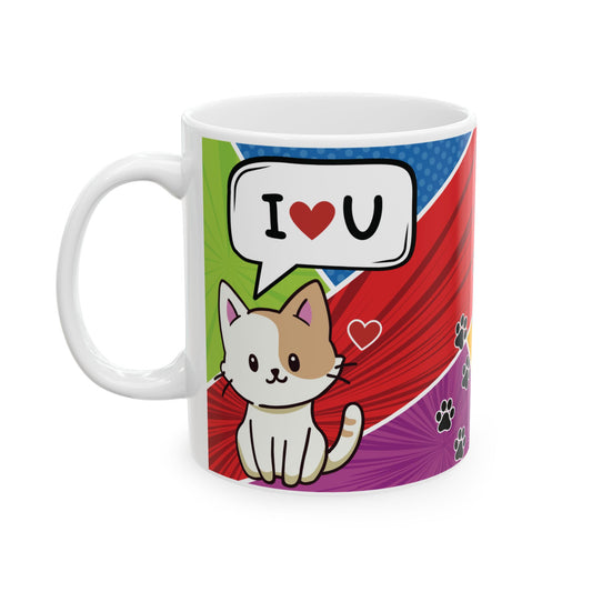 Colorful Pet Lover Ceramic Mug | Cute Cat | Fun Gift for Animal Lovers | Perfect for Coffee or Tea