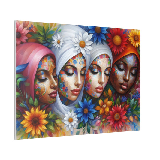 Colorful Floral Canvas Wall Art - Diverse Women Faces Design