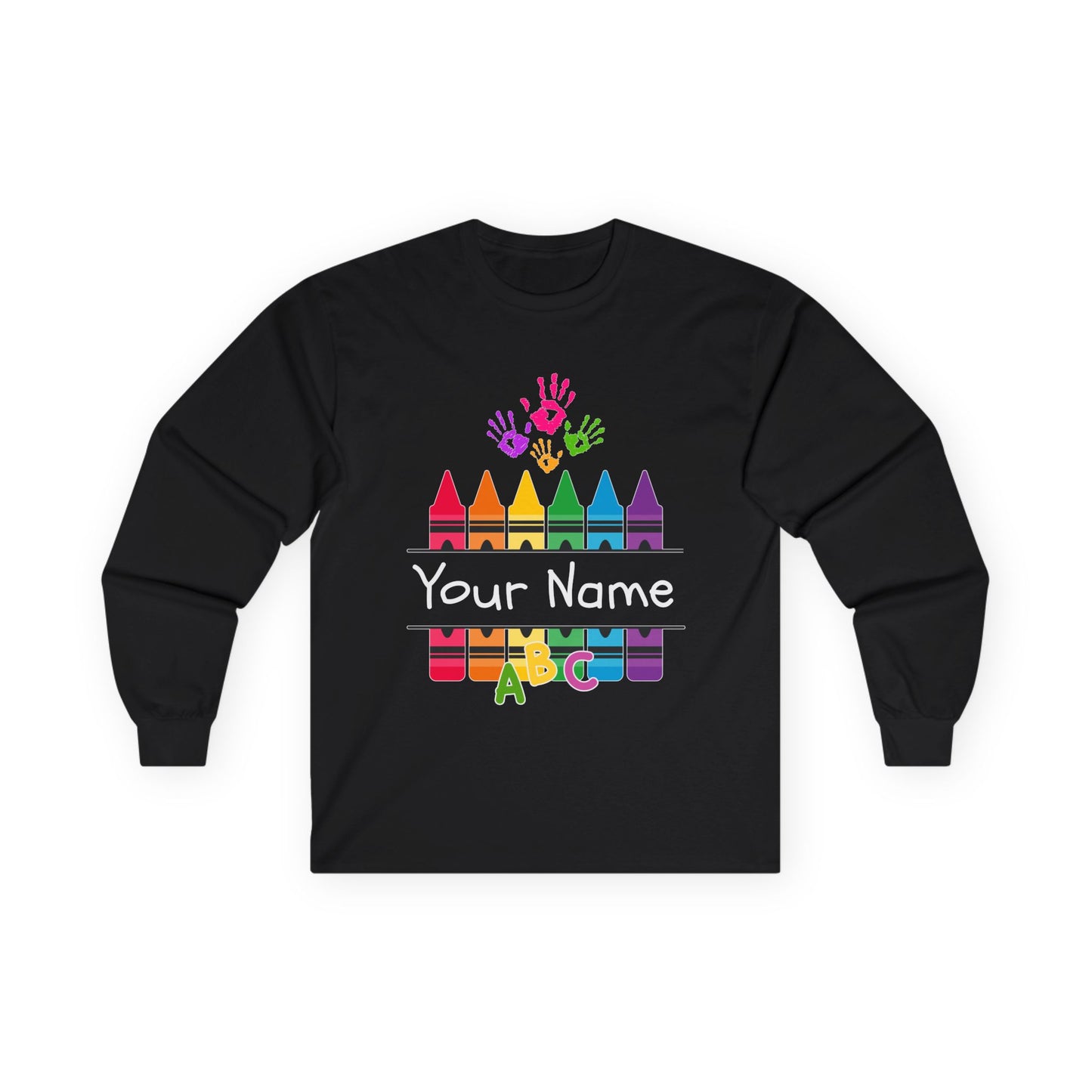 Personalized Crayon Art Long Sleeve Tee - Custom Name School Shirt