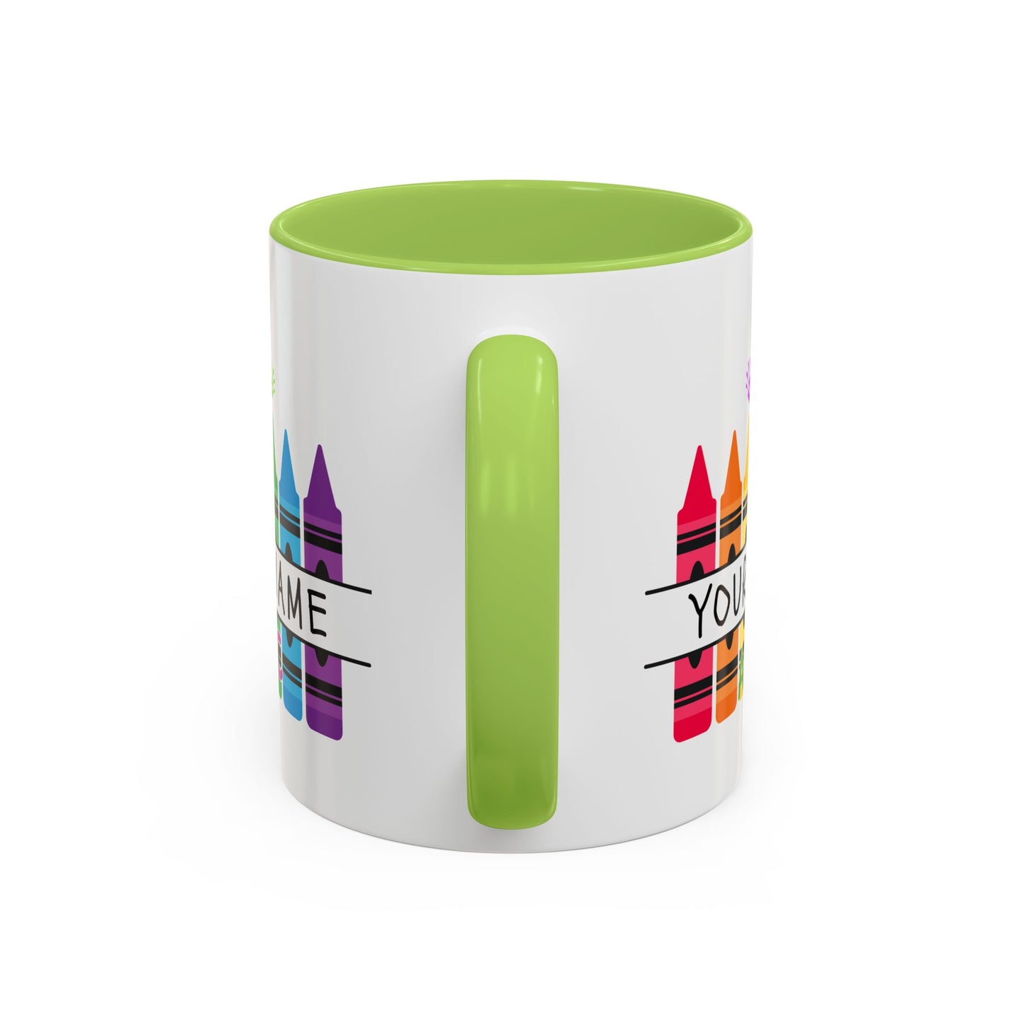 Personalized Teacher Mug — Rainbow Crayon Classroom Coffee Cup (Custom Name)