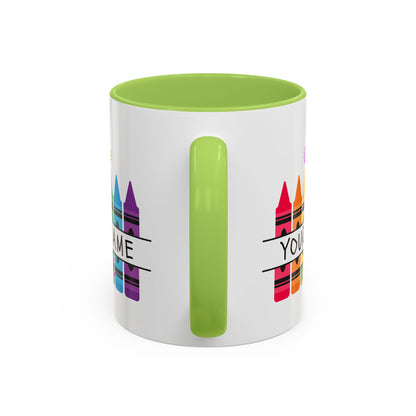 Personalized Teacher Mug — Rainbow Crayon Classroom Coffee Cup (Custom Name)