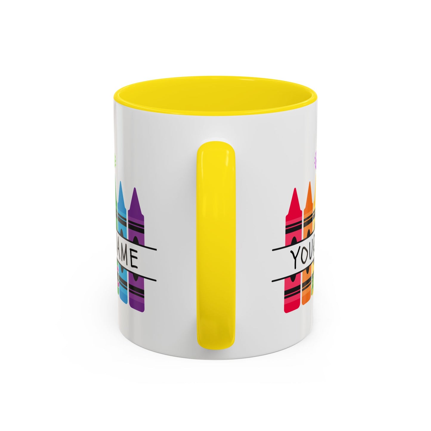 Personalized Teacher Mug — Rainbow Crayon Classroom Coffee Cup (Custom Name)