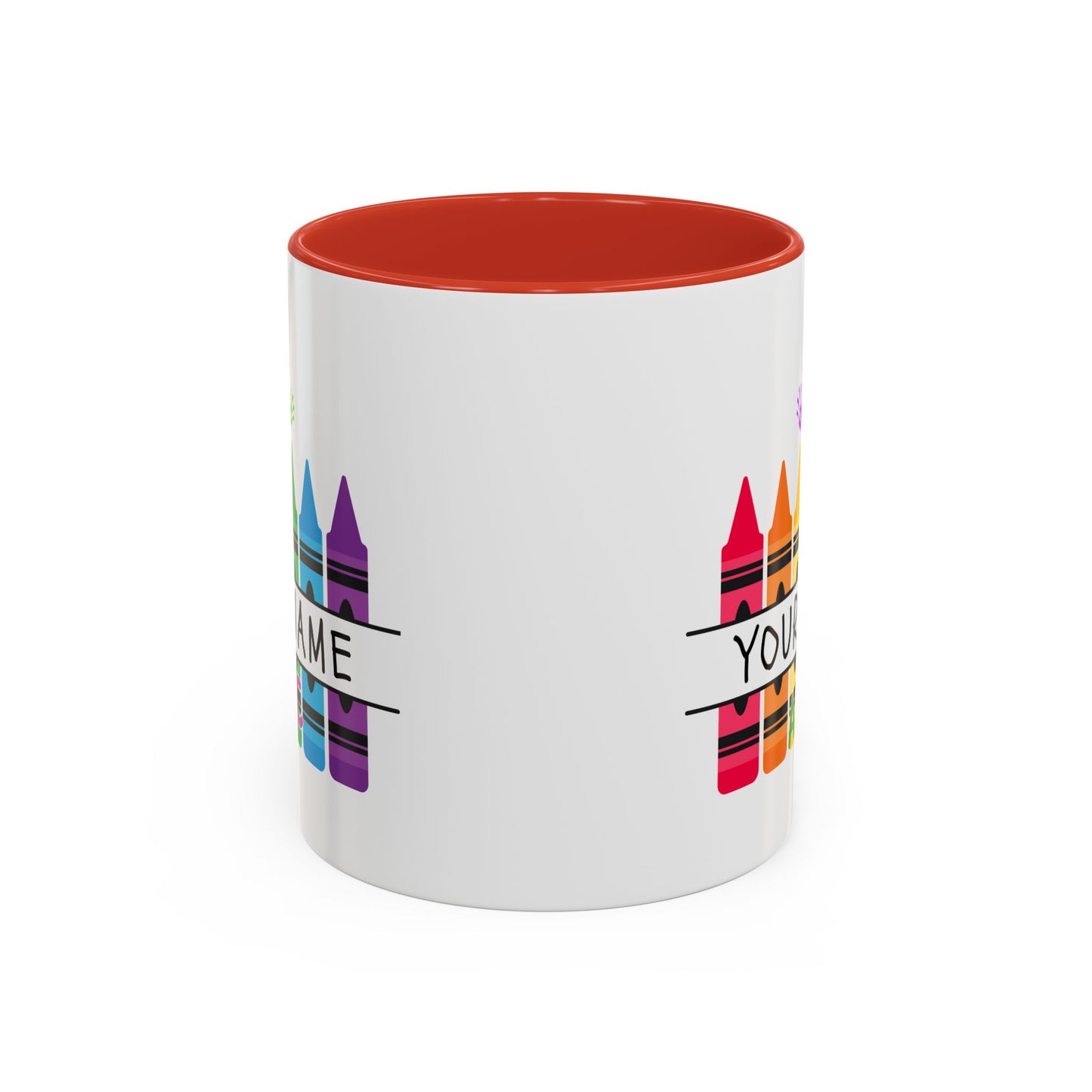 Personalized Teacher Mug — Rainbow Crayon Classroom Coffee Cup (Custom Name)