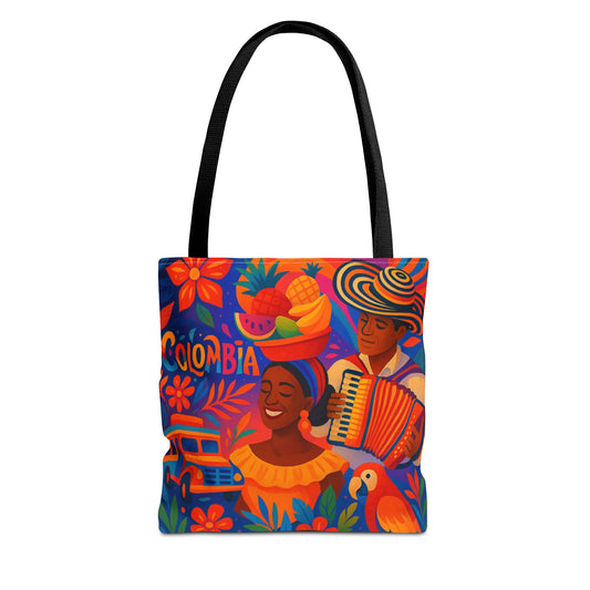 Vibrant Colombian Art Tote Bag, Colorful Beach Bag, Market Tote, Gift for Travelers, Eco-Friendly Shopping Bag