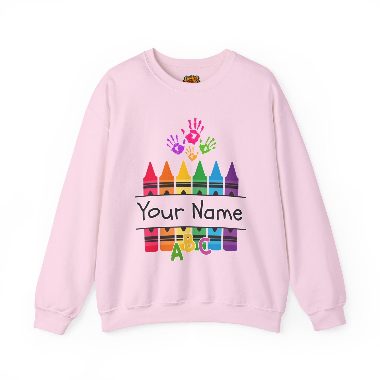 Personalized Teacher Crewneck Sweatshirt with Crayon Design