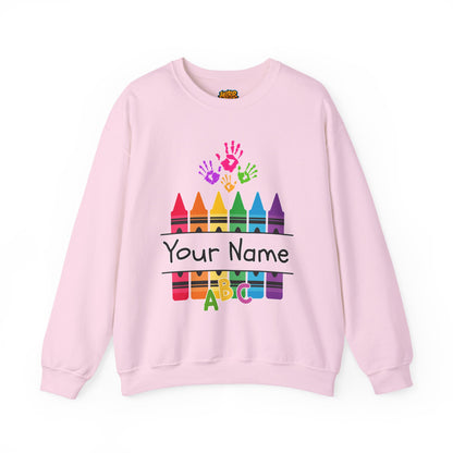 Personalized Teacher Crewneck Sweatshirt with Crayon Design