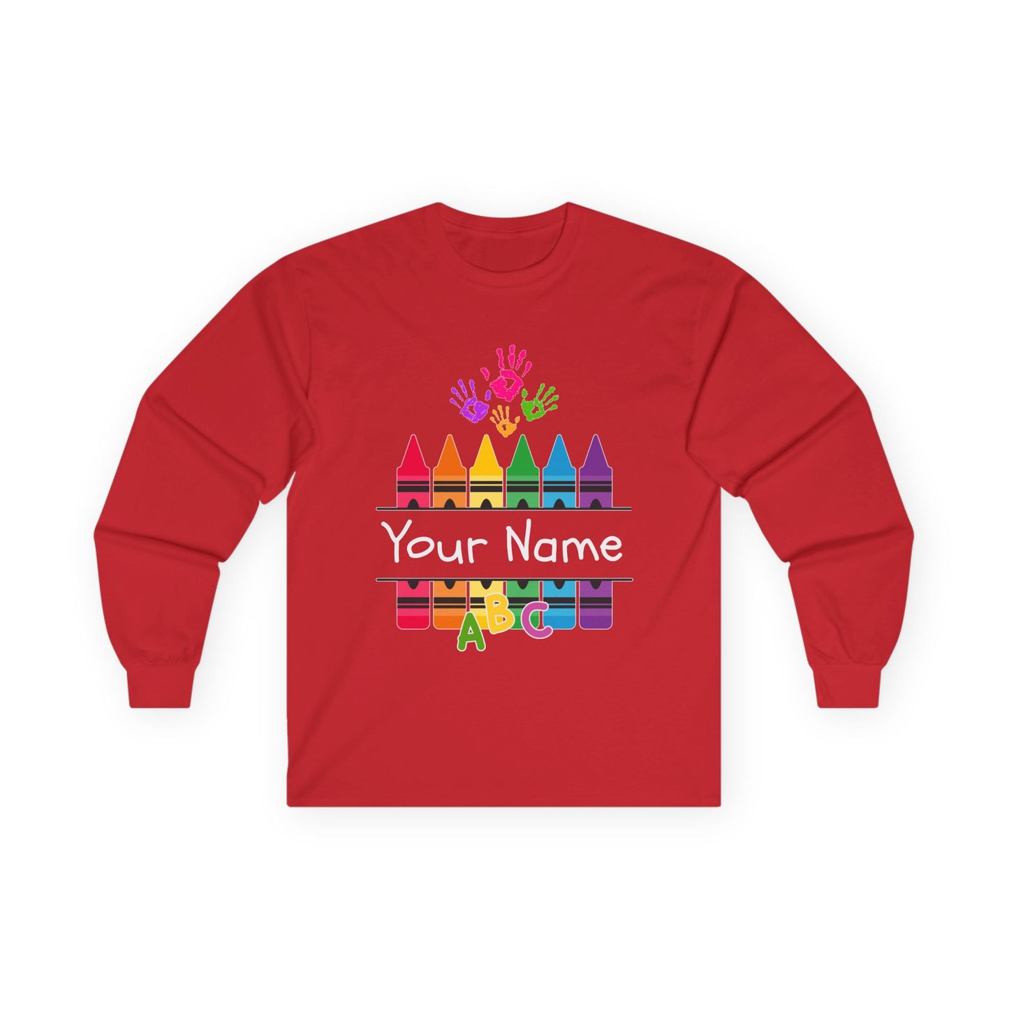 Personalized Crayon Art Long Sleeve Tee - Custom Name School Shirt