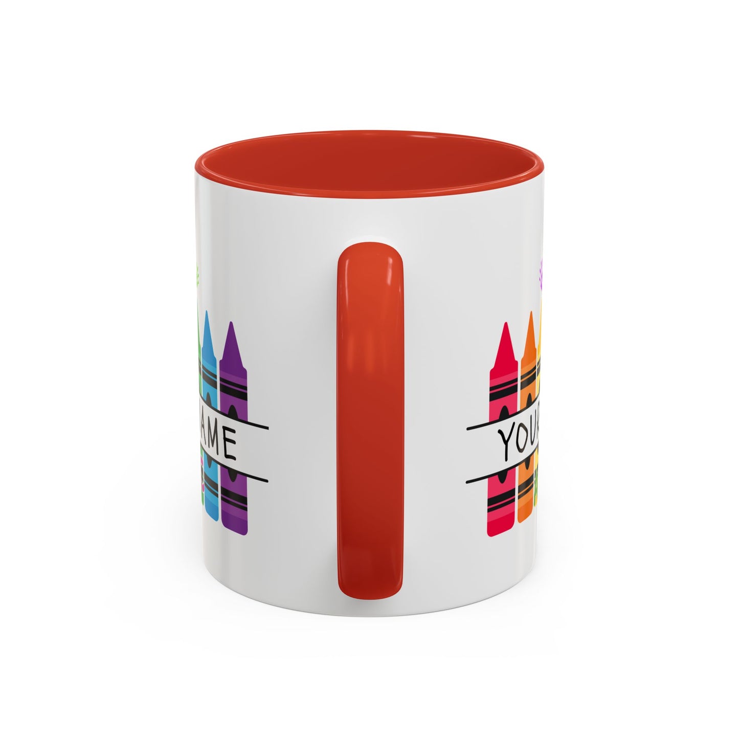 Personalized Teacher Mug — Rainbow Crayon Classroom Coffee Cup (Custom Name)