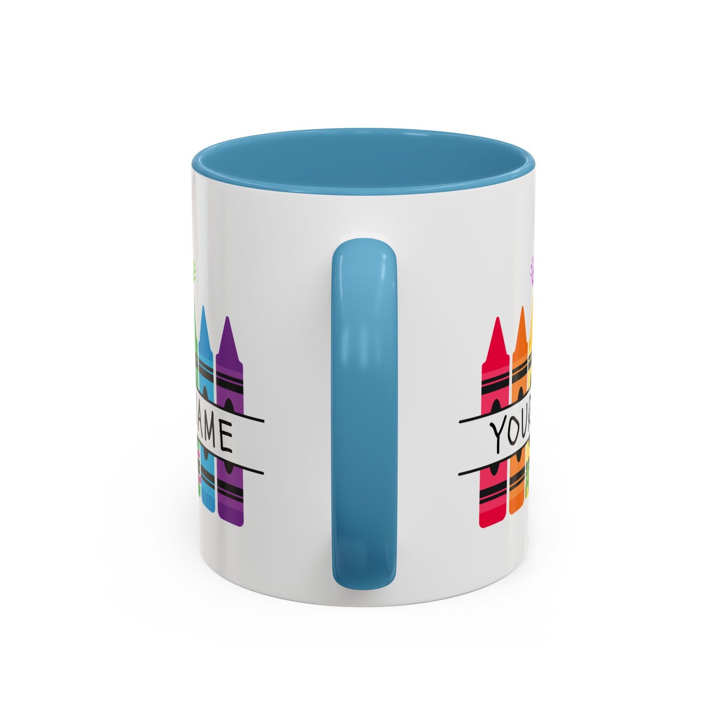 Personalized Teacher Mug — Rainbow Crayon Classroom Coffee Cup (Custom Name)