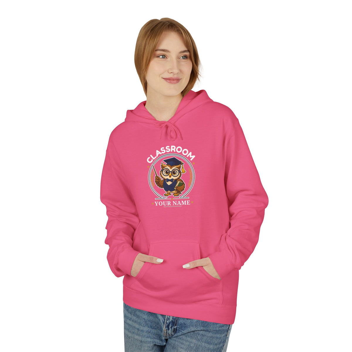 Personalized Teacher Owl Hoodie – Custom Name & Classroom Sweatshirt