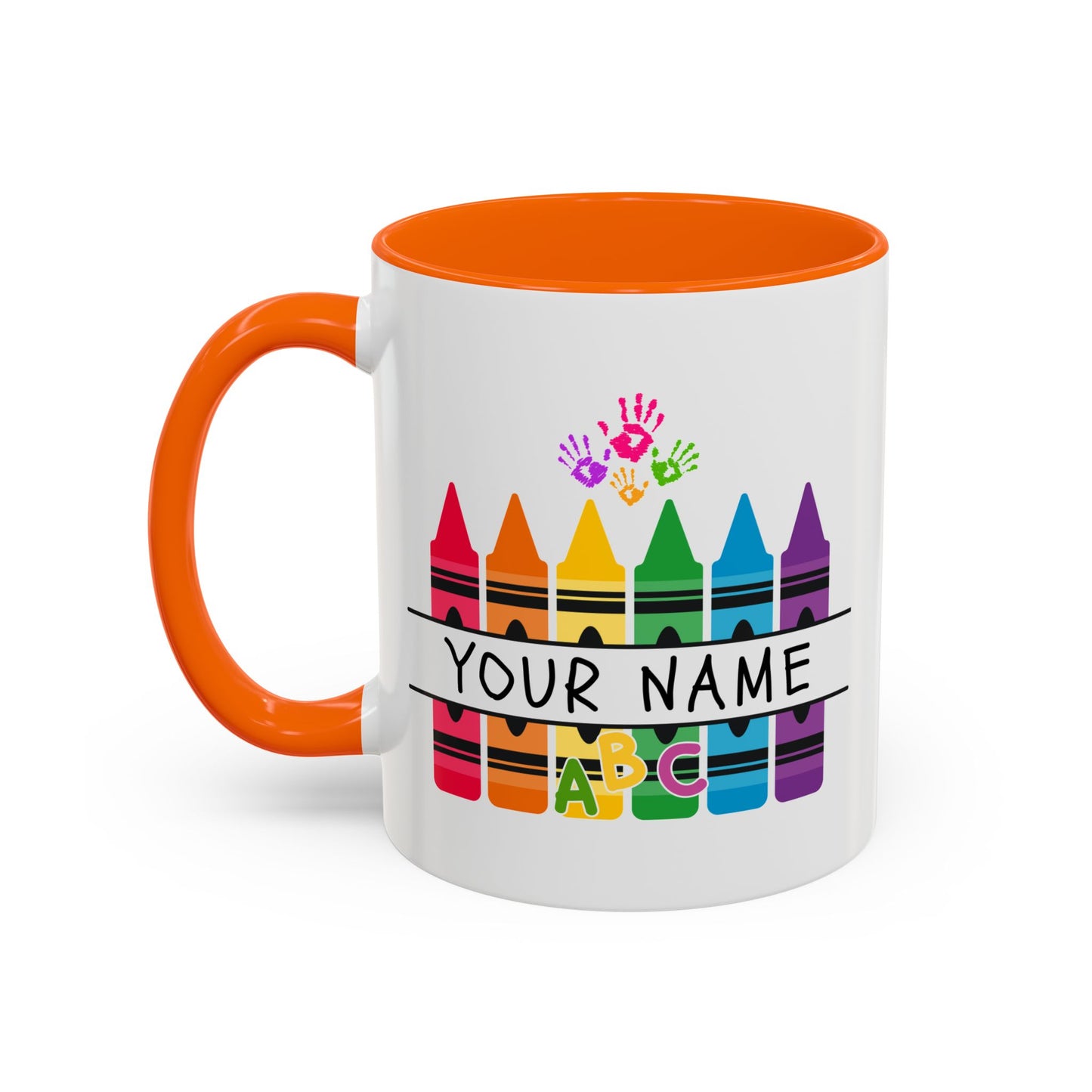 Personalized Teacher Mug — Rainbow Crayon Classroom Coffee Cup (Custom Name)