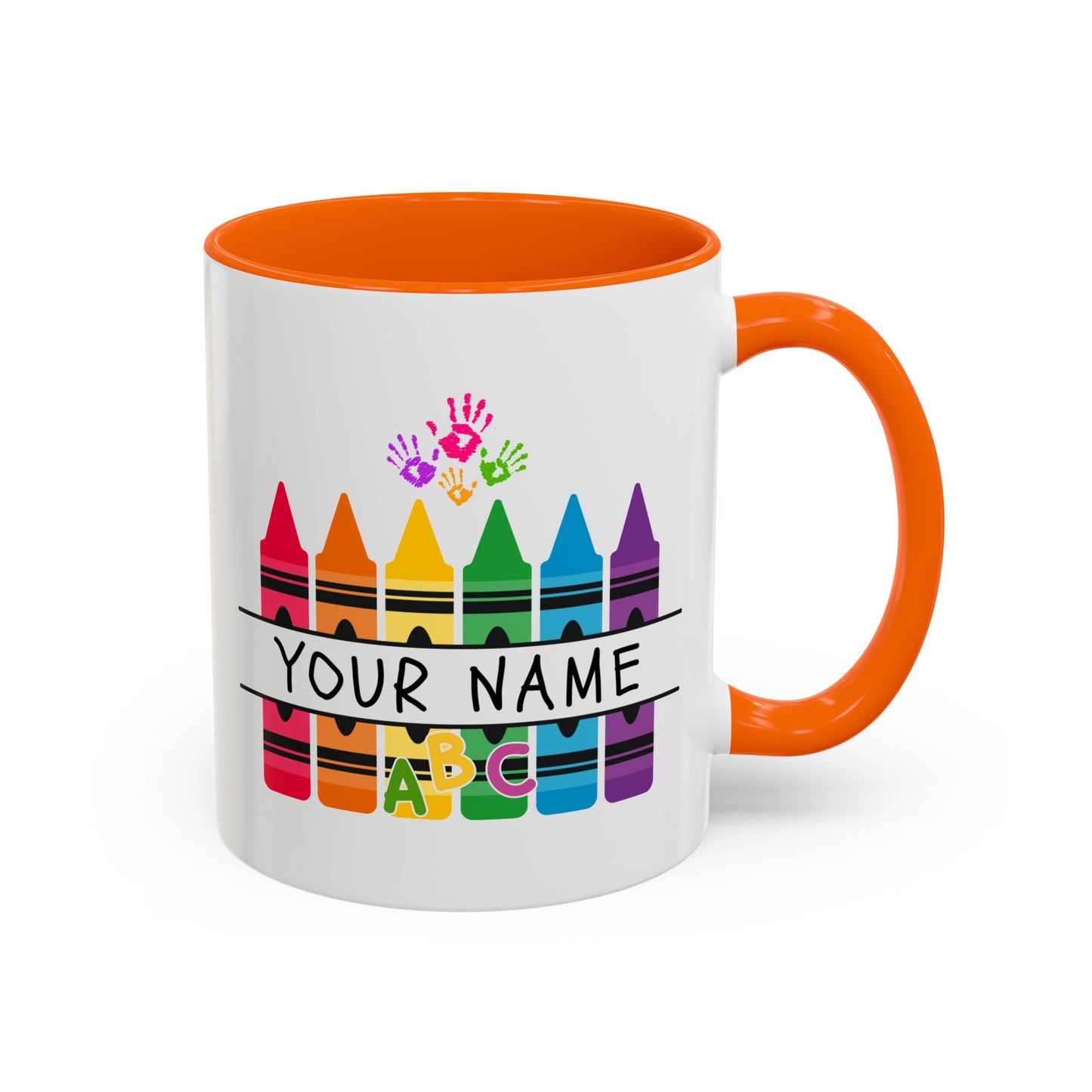 Personalized Teacher Mug — Rainbow Crayon Classroom Coffee Cup (Custom Name)