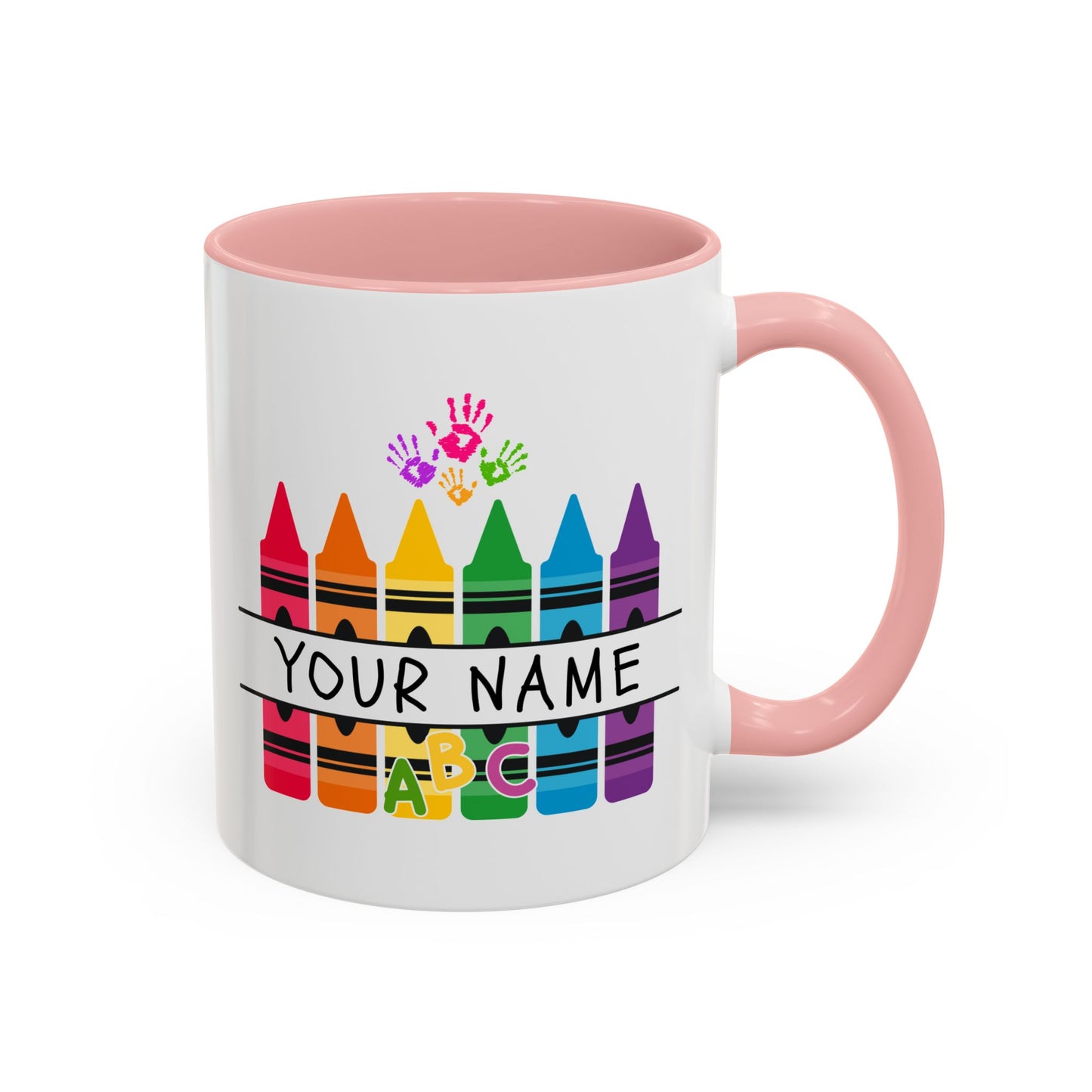 Personalized Teacher Mug — Rainbow Crayon Classroom Coffee Cup (Custom Name)