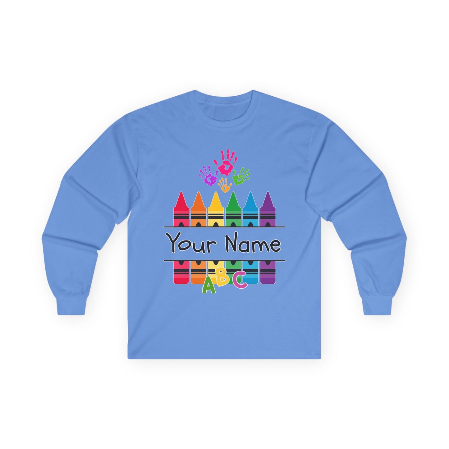 Personalized Crayon Art Long Sleeve Tee - Custom Name School Shirt