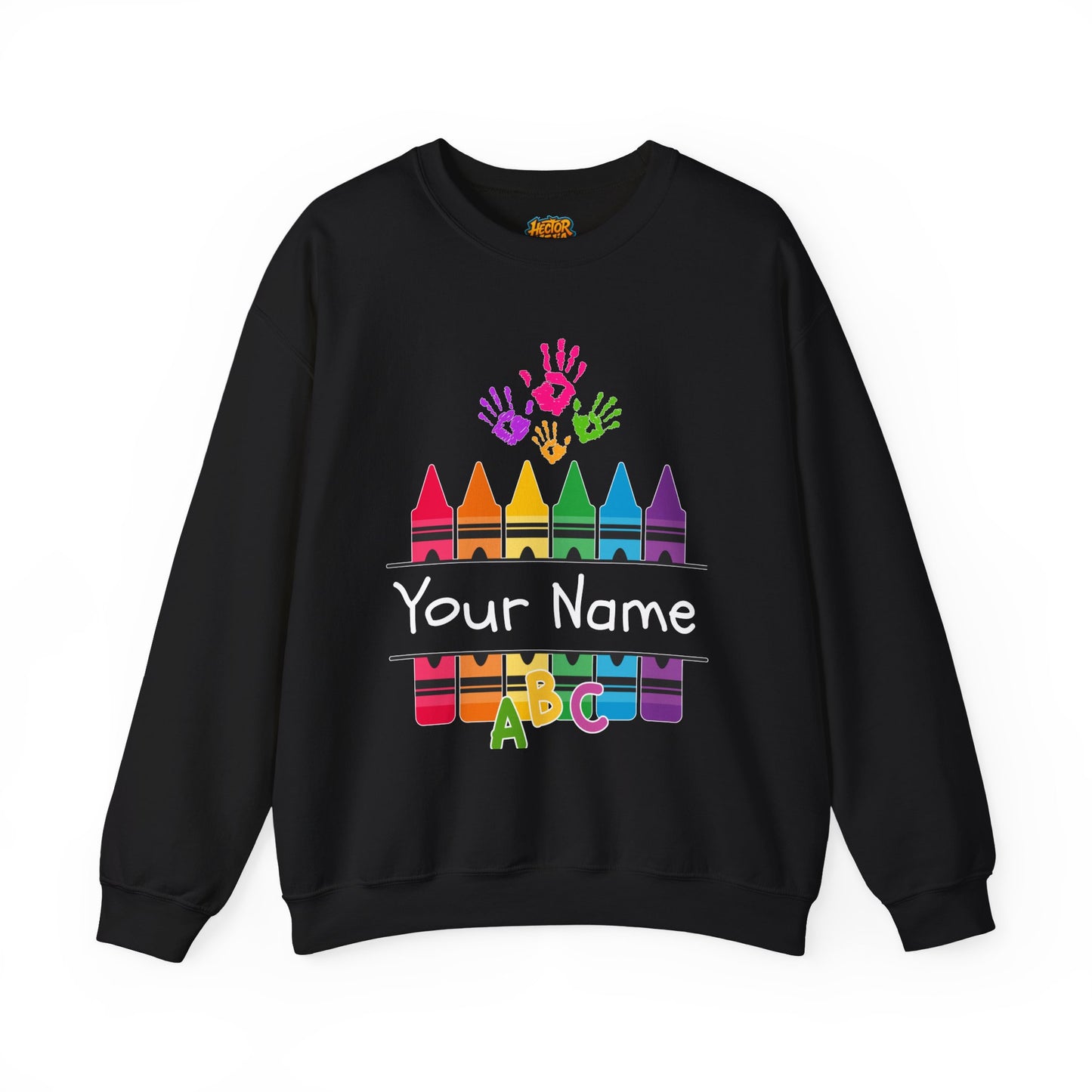 Personalized Teacher Crewneck Sweatshirt with Crayon Design
