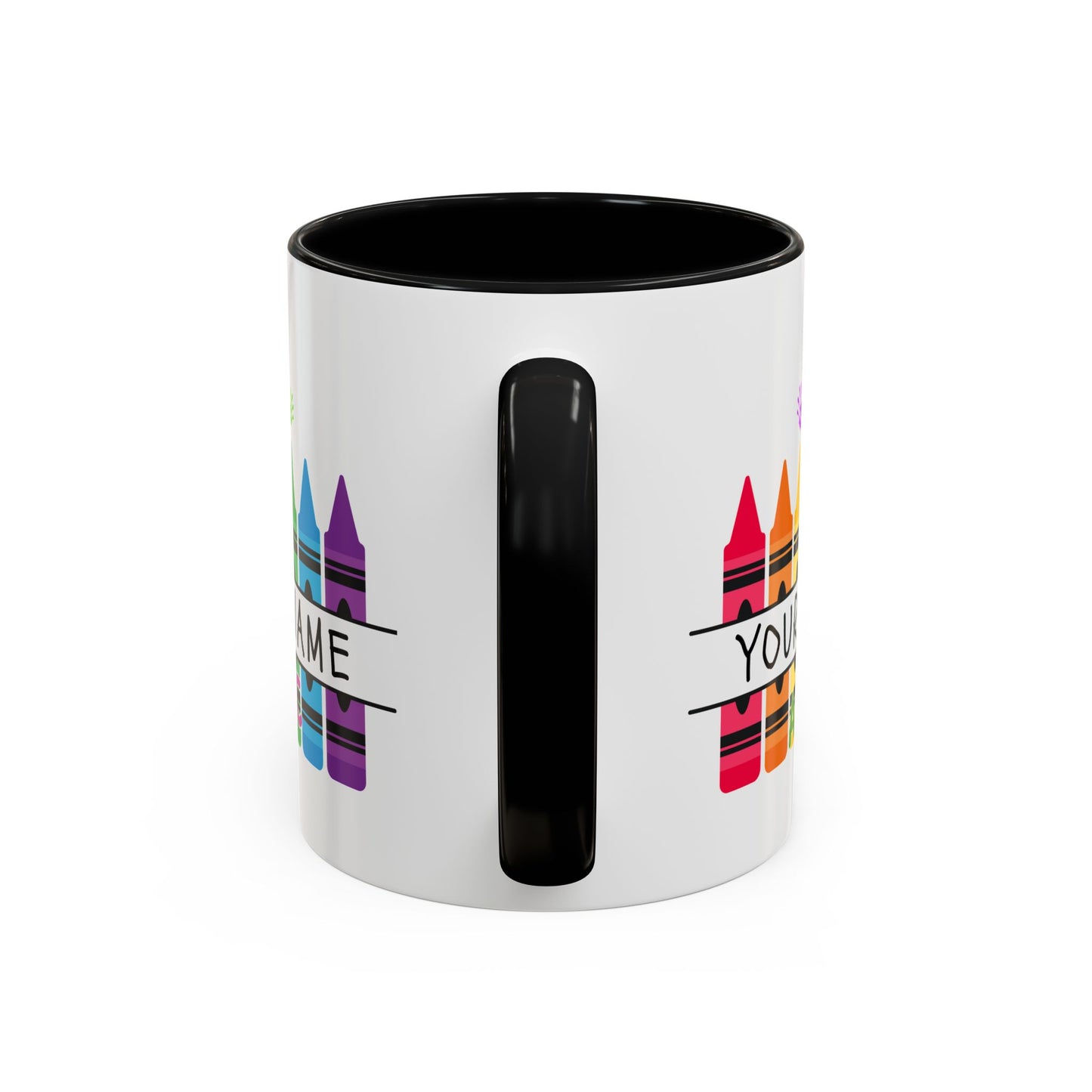 Personalized Teacher Mug — Rainbow Crayon Classroom Coffee Cup (Custom Name)