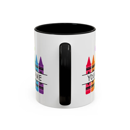 Personalized Teacher Mug — Rainbow Crayon Classroom Coffee Cup (Custom Name)