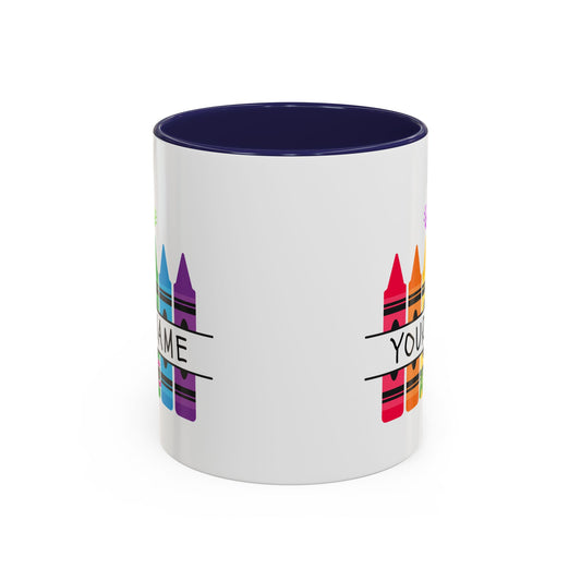 Personalized Teacher Mug — Rainbow Crayon Classroom Coffee Cup (Custom Name)