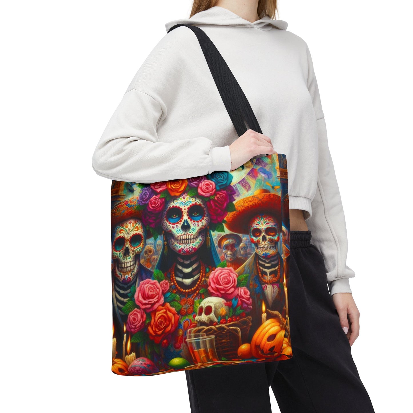 Colorful Dia de Los Muertos Tote Bag - Floral Skull Design for Celebrations