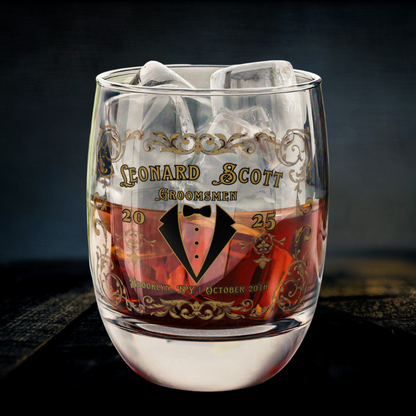 Elegant Customizable Whiskey glass for the Groomsman