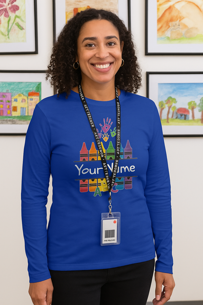 Personalized Crayon Art Long Sleeve Tee - Custom Name School Shirt