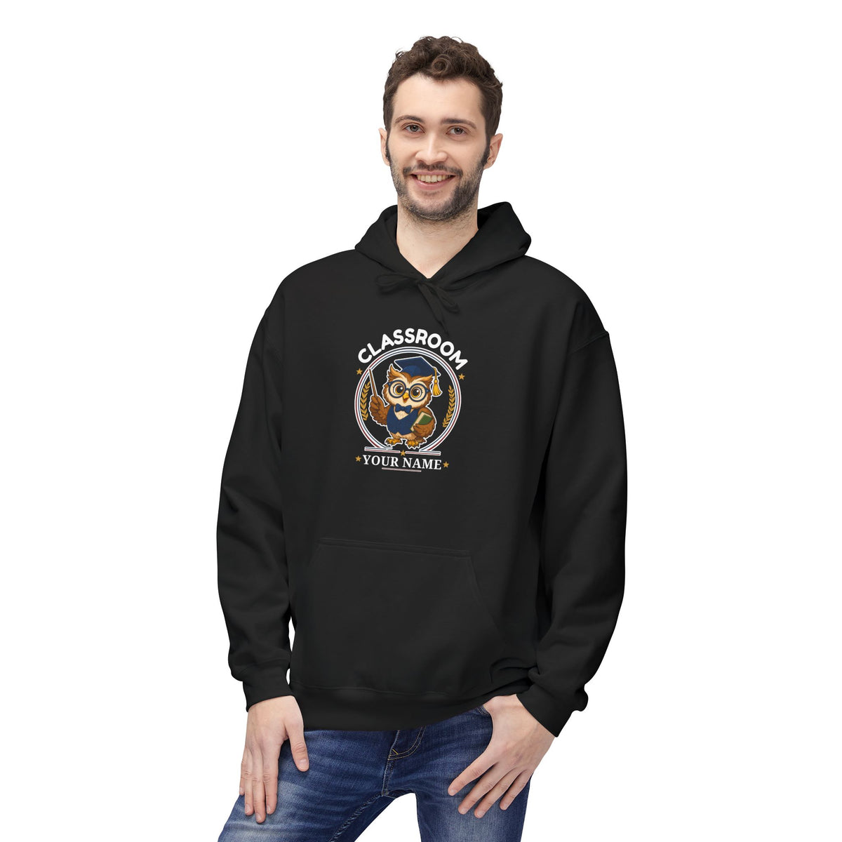 Personalized Teacher Owl Hoodie – Custom Name & Classroom Sweatshirt