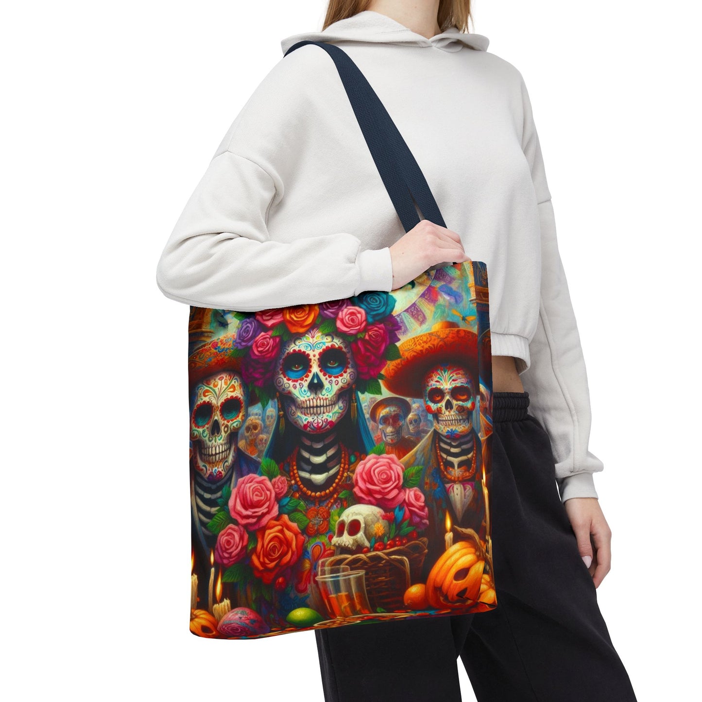 Colorful Dia de Los Muertos Tote Bag - Floral Skull Design for Celebrations