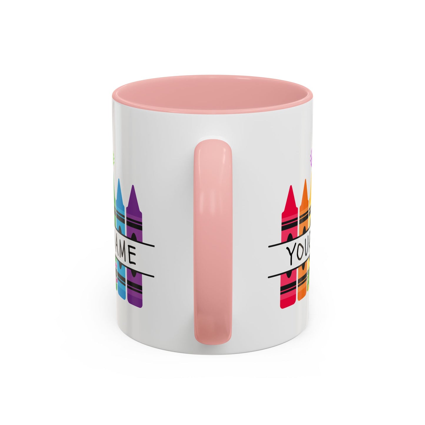 Personalized Teacher Mug — Rainbow Crayon Classroom Coffee Cup (Custom Name)
