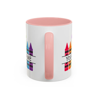 Personalized Teacher Mug — Rainbow Crayon Classroom Coffee Cup (Custom Name)