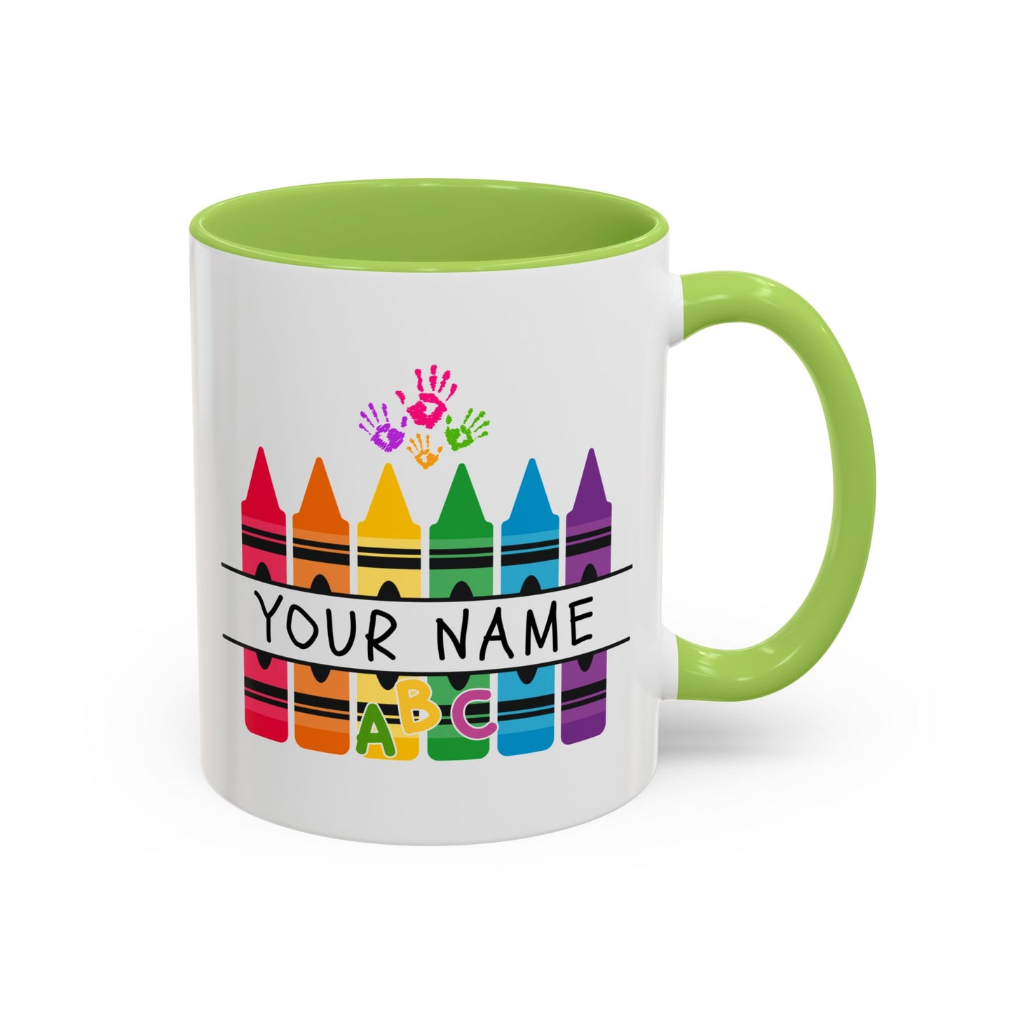 Personalized Teacher Mug — Rainbow Crayon Classroom Coffee Cup (Custom Name)