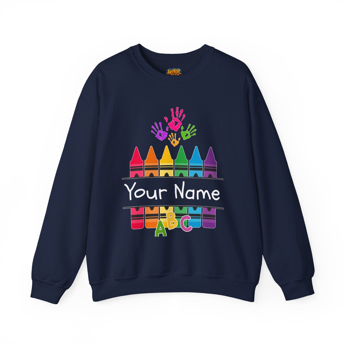 Personalized Teacher Crewneck Sweatshirt with Crayon Design