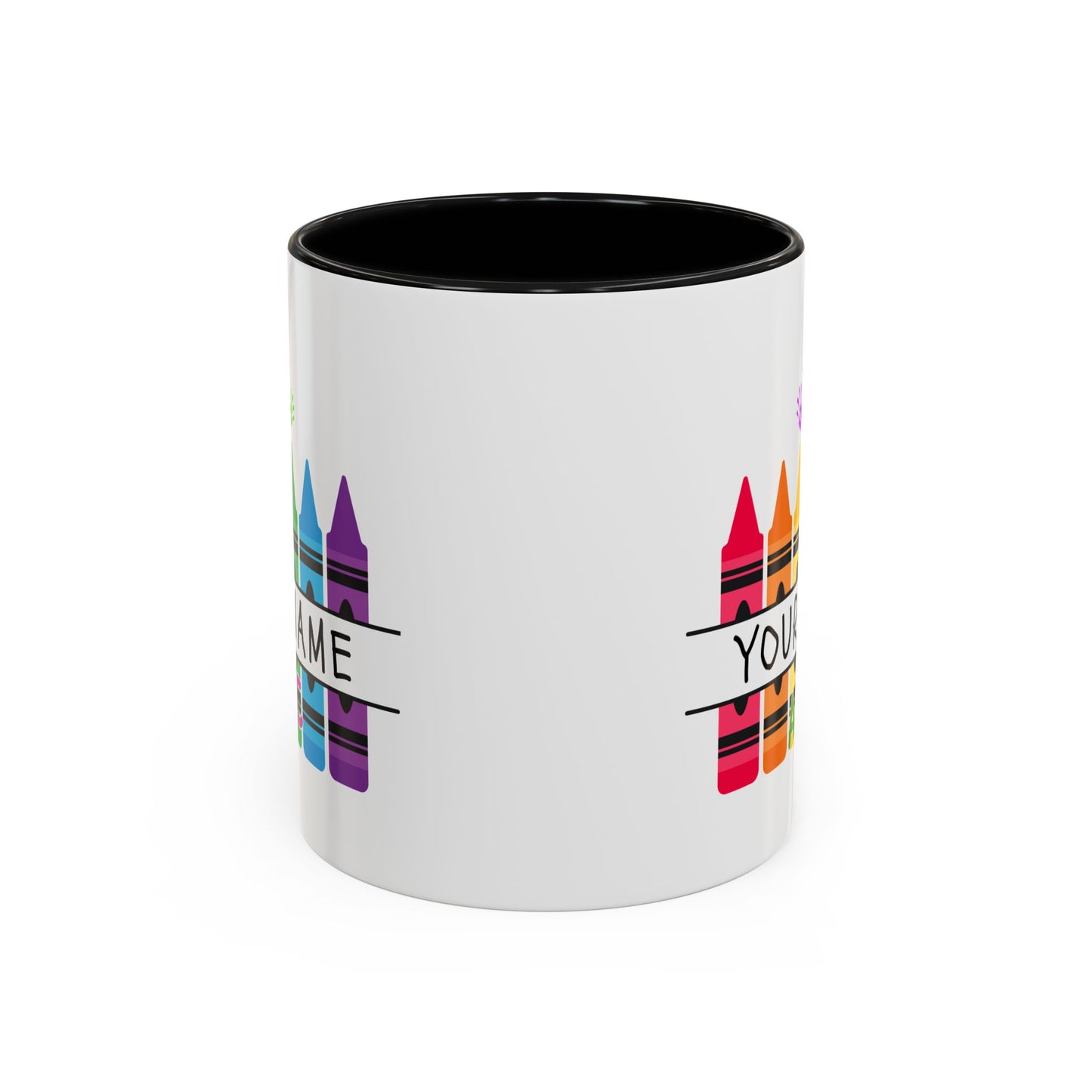 Personalized Teacher Mug — Rainbow Crayon Classroom Coffee Cup (Custom Name)