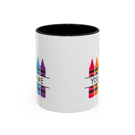 Personalized Teacher Mug — Rainbow Crayon Classroom Coffee Cup (Custom Name)