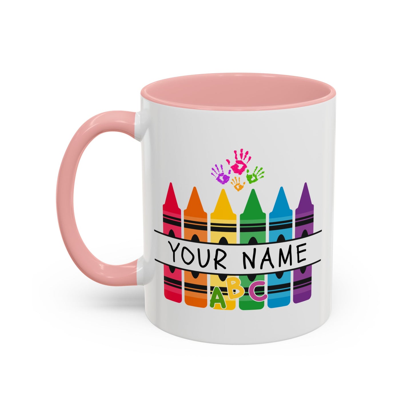 Personalized Teacher Mug — Rainbow Crayon Classroom Coffee Cup (Custom Name)