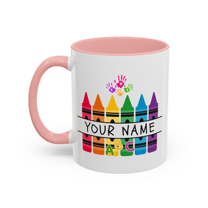 Personalized Teacher Mug — Rainbow Crayon Classroom Coffee Cup (Custom Name)