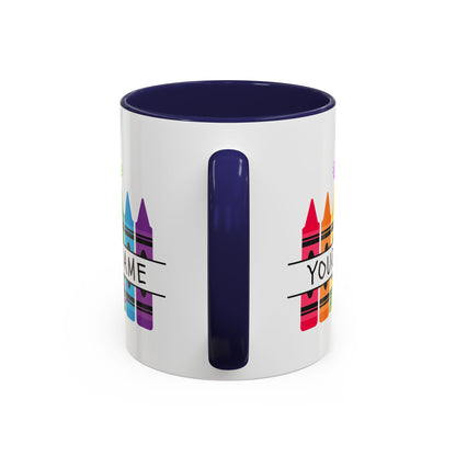 Personalized Teacher Mug — Rainbow Crayon Classroom Coffee Cup (Custom Name)