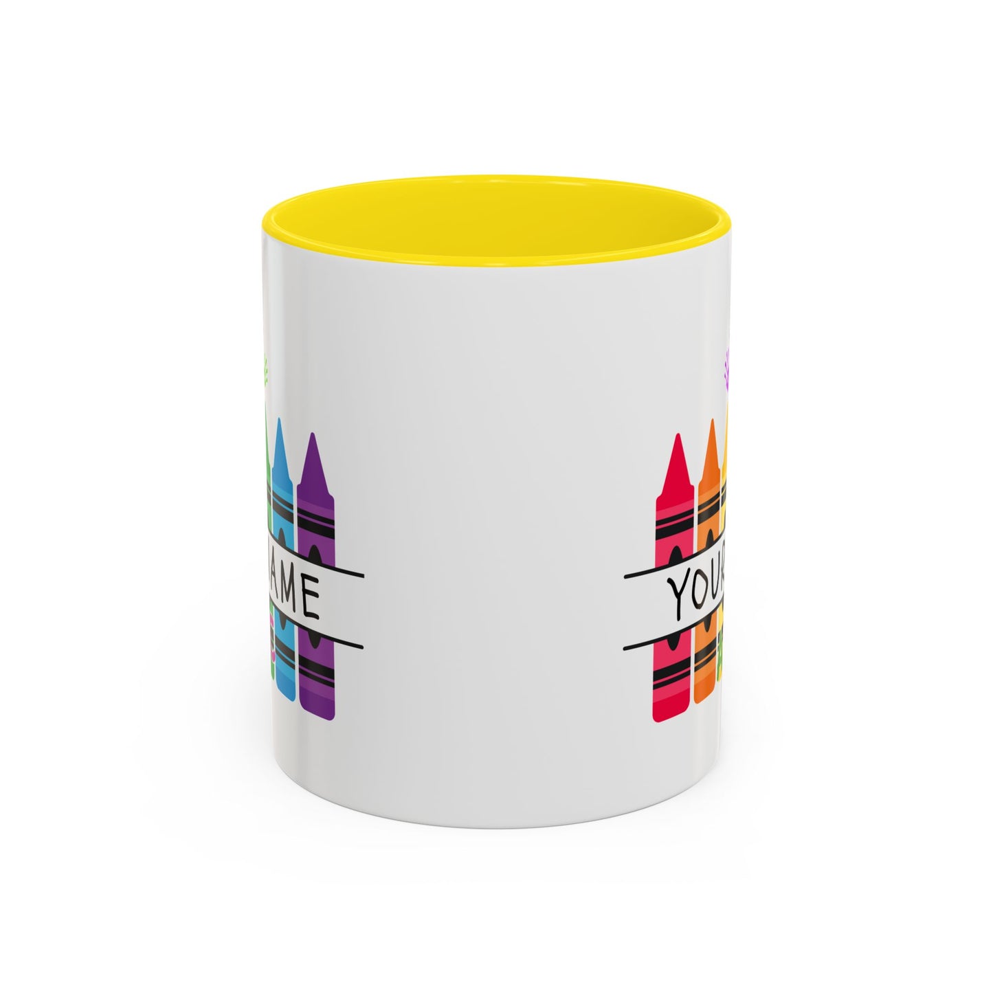 Personalized Teacher Mug — Rainbow Crayon Classroom Coffee Cup (Custom Name)