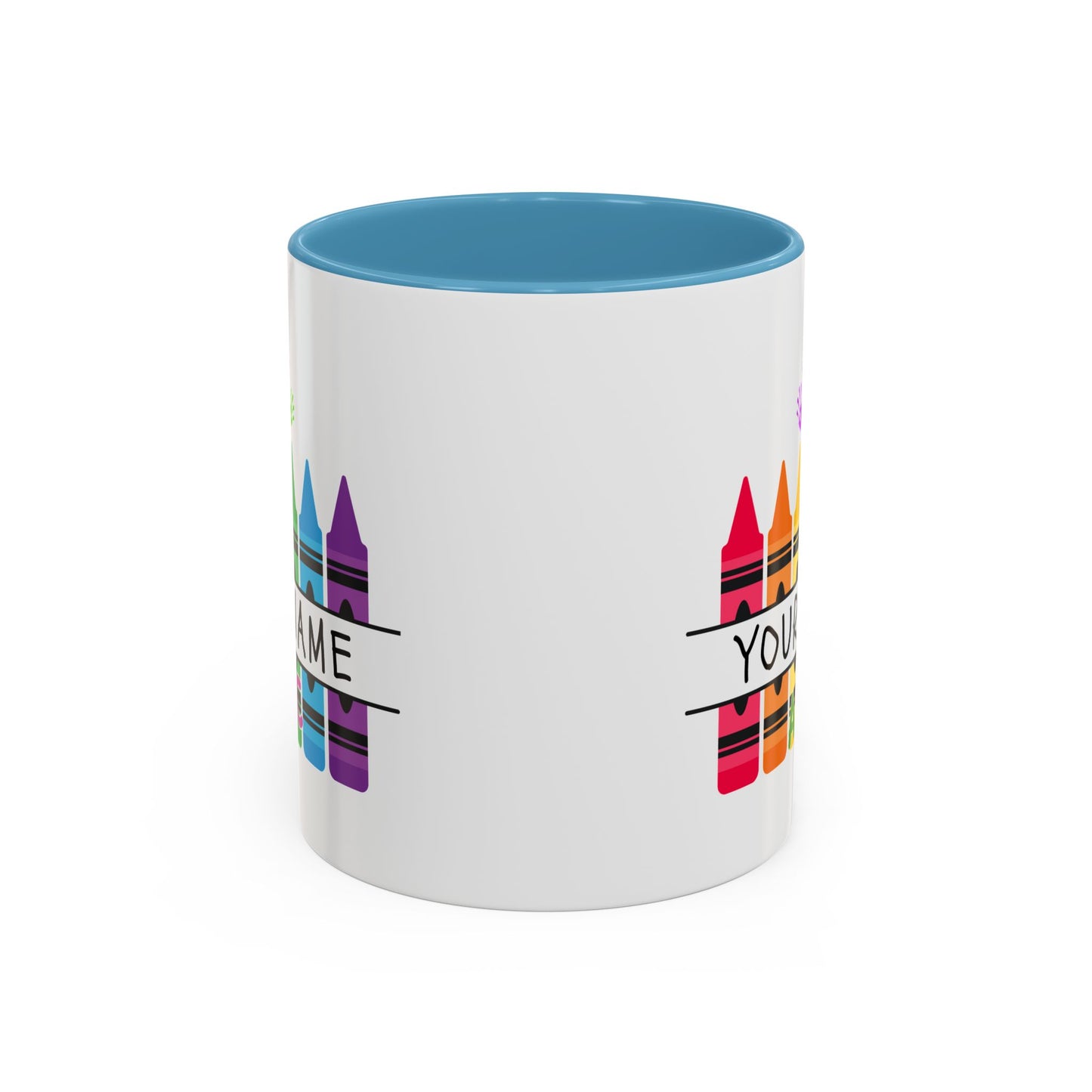 Personalized Teacher Mug — Rainbow Crayon Classroom Coffee Cup (Custom Name)