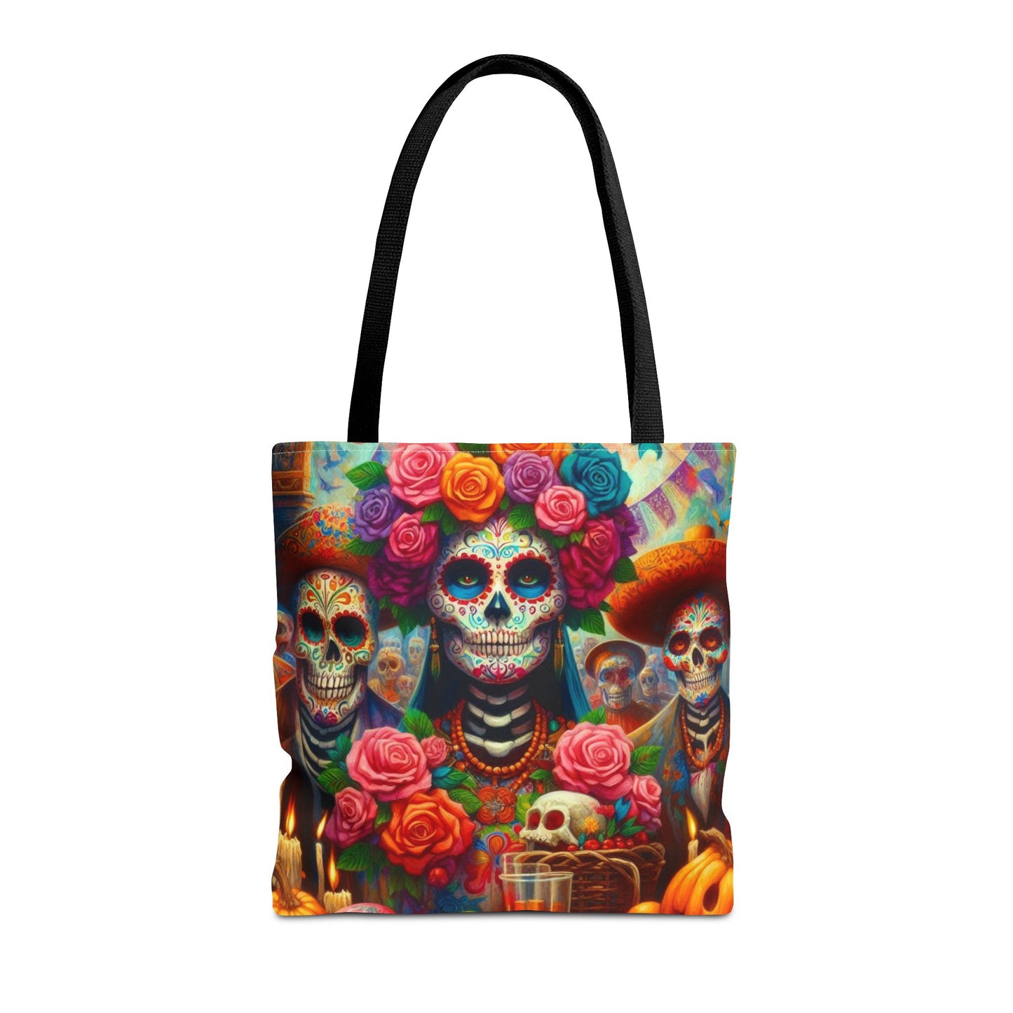 Colorful Dia de Los Muertos Tote Bag - Floral Skull Design for Celebrations