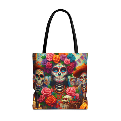 Colorful Dia de Los Muertos Tote Bag - Floral Skull Design for Celebrations