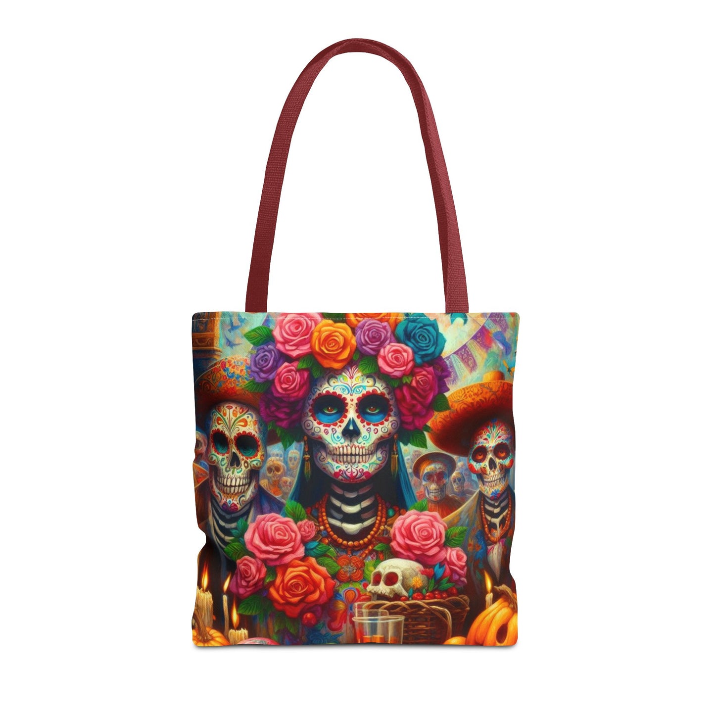 Colorful Dia de Los Muertos Tote Bag - Floral Skull Design for Celebrations