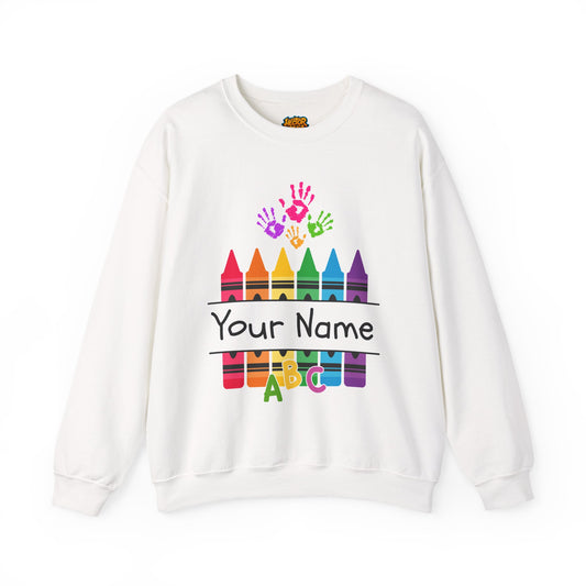 Personalized Teacher Crewneck Sweatshirt with Crayon Design