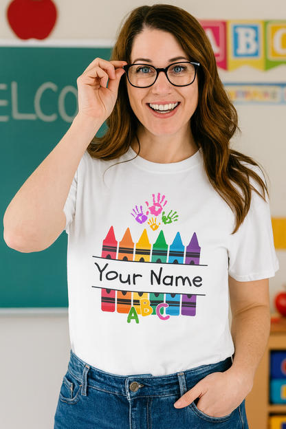 Personalized Teachers shirt with  crayon design | 100% Cotton
