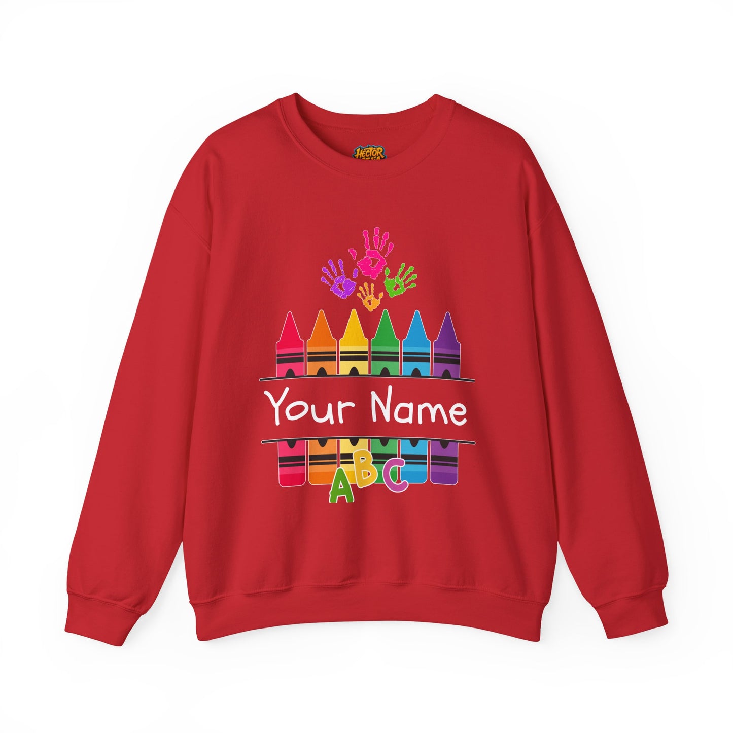 Personalized Teacher Crewneck Sweatshirt with Crayon Design