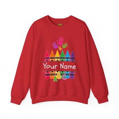 Personalized Teacher Crewneck Sweatshirt with Crayon Design