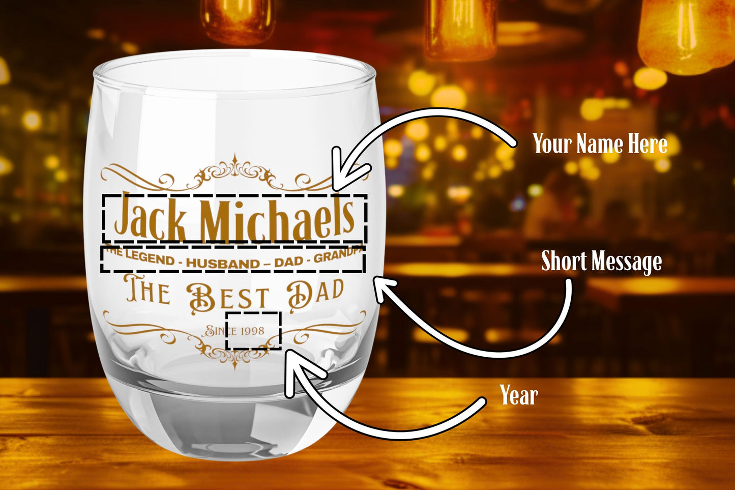 Personalized Whiskey Glass - Best Dad, Unique Gift for Husband, Novelty Birthday Present, Engraved Glass for Fathers Day, Custom Barware