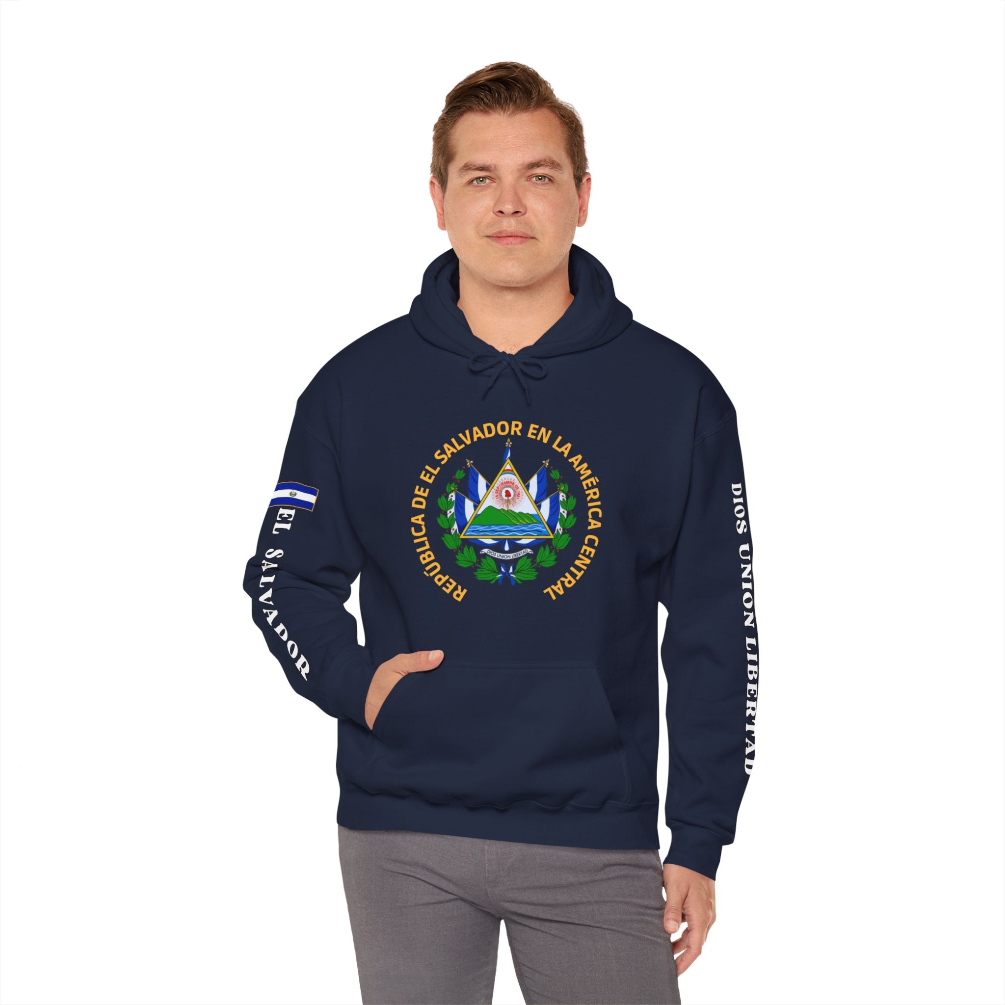 Felpa Con Cappuccio Unisex Bandiera El Salvador – Cerniera Intera, Tasche, 100% Poliestere