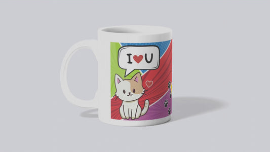 Colorful Pet Lover Ceramic Mug | Cute Cat | Fun Gift for Animal Lovers | Perfect for Coffee or Tea